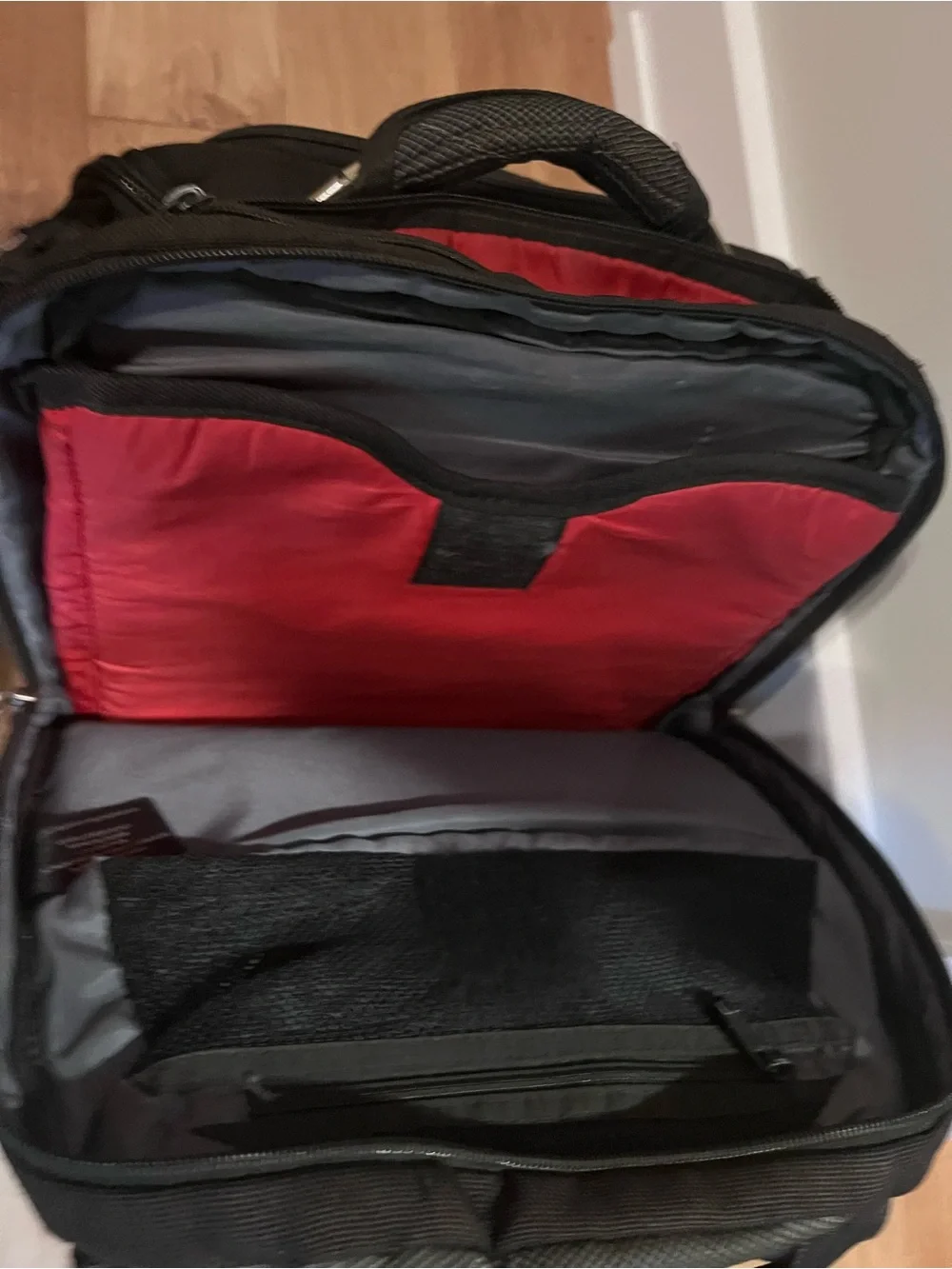 K-Swiss Black Gray Backpack with Red Accent